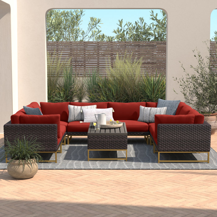 Joss and Main 9 Piece Rattan Sectional Seating Group with Cushions