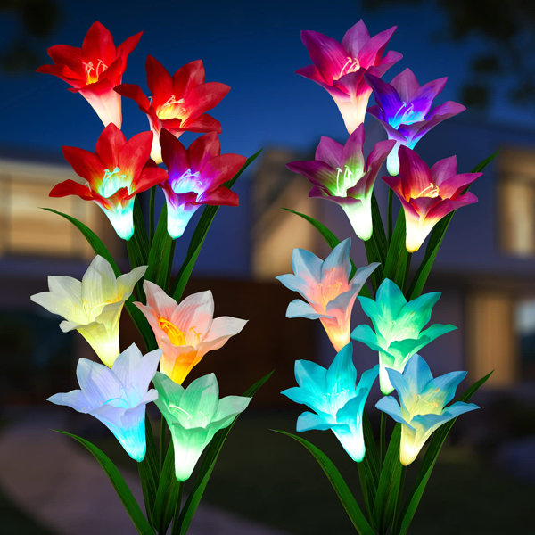 2 Pack Solar Power Flower LED Lights Garden Stake Lamp Yard Patio Outdoor Decor
