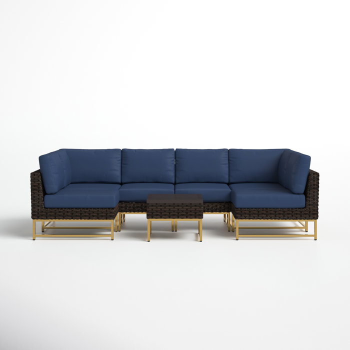 Joss and Main Nauvoo 7 Piece Rattan Sectional Seating Group with Cushions