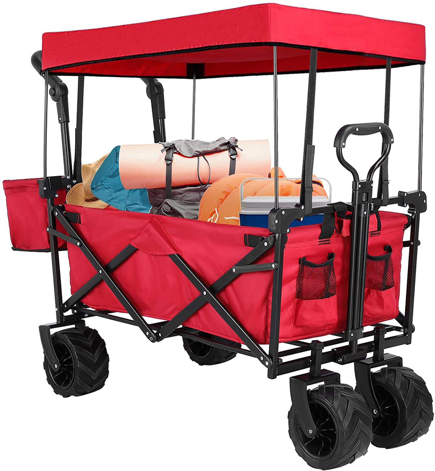 folding wagon with push handle