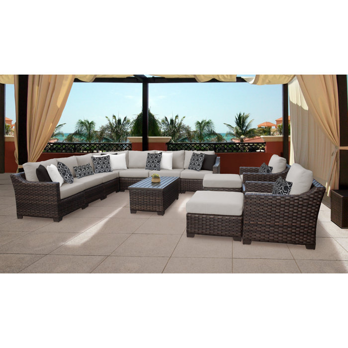 kathy ireland Homes and Gardens by TK Classics Wicker/Rattan 10 - Person Seating Group with Cushions