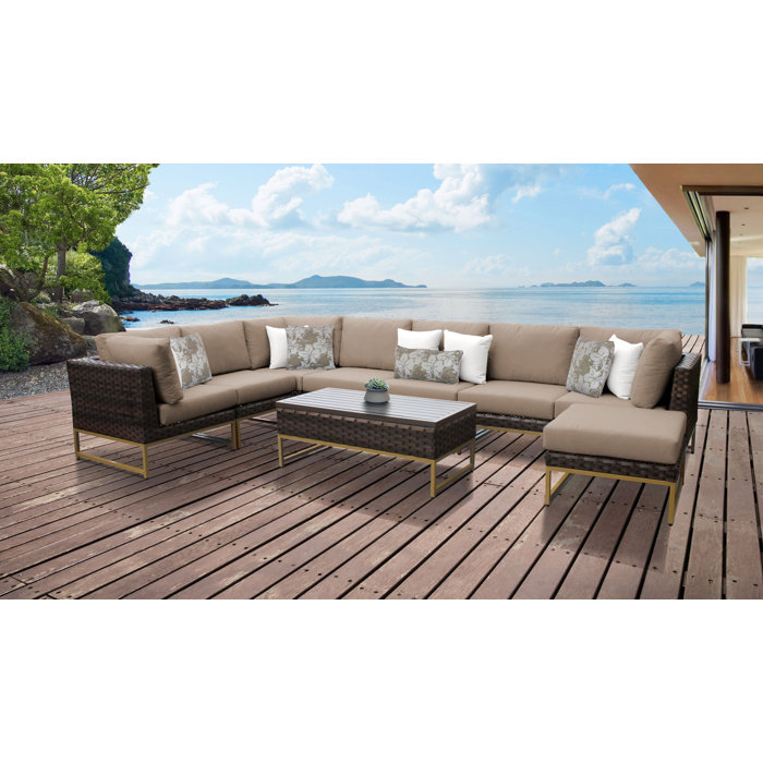 Joss and Main 9 Piece Rattan Sectional Seating Group with Cushion