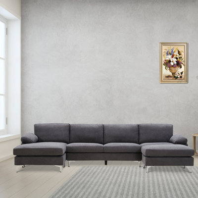 Alondo 131" Wide Reversible Sofa & Chaise with Ottoman by Orren Ellis