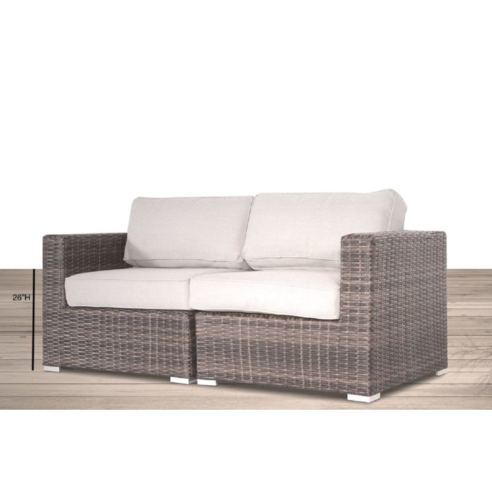 Joss and Main Conner 66" Wide Outdoor Wicker Loveseat with Cushions