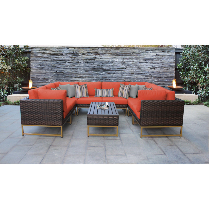 Joss and Main 9 Piece Rattan Sectional Seating Group with Cushions