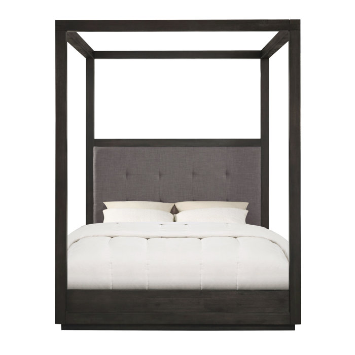 Joss and Main Eloise Tufted Solid Wood and Upholstered Canopy Bed