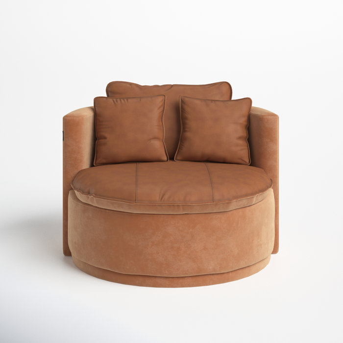 Joss and Main Kinman 43.3" Wide Grain Leather/Velvet Barrel Chair