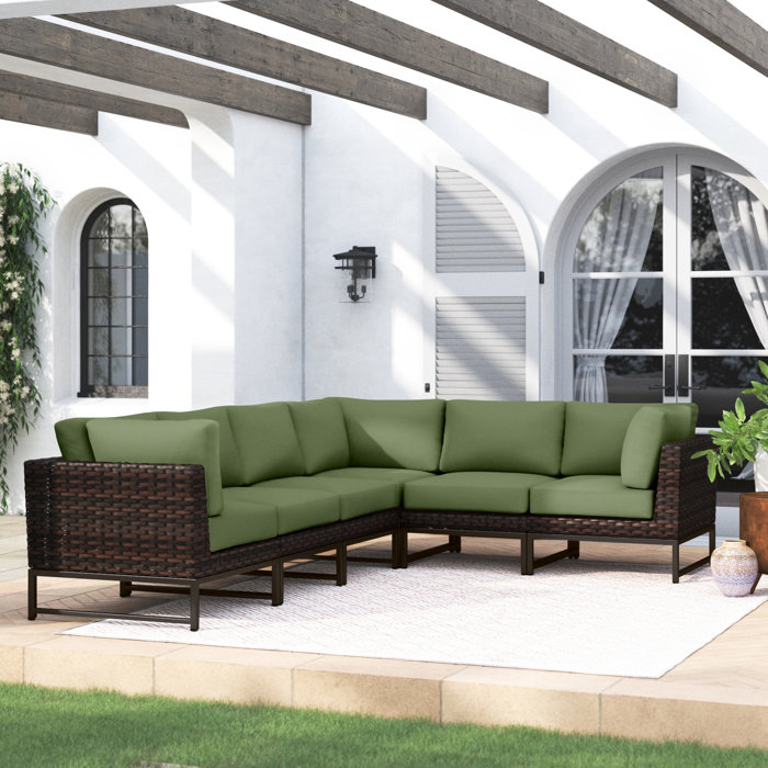 Joss and Main 124" Wide Wicker Patio Sectional with Cushions