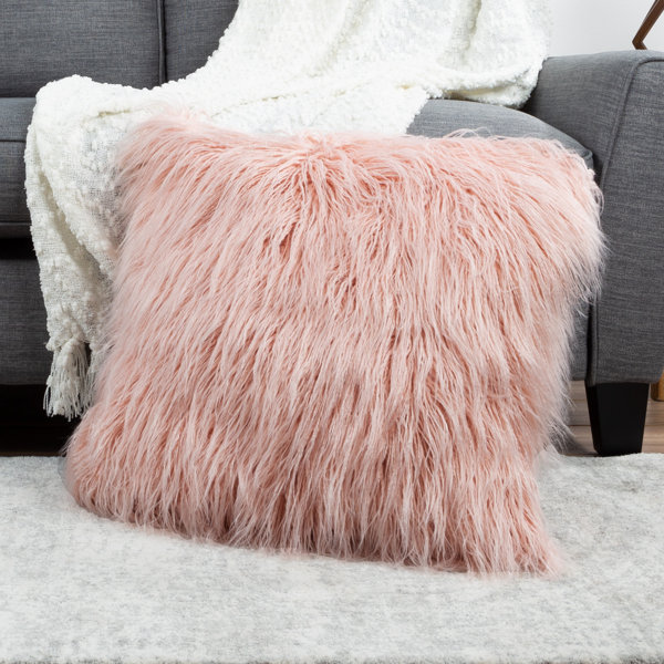 blush faux fur pillow