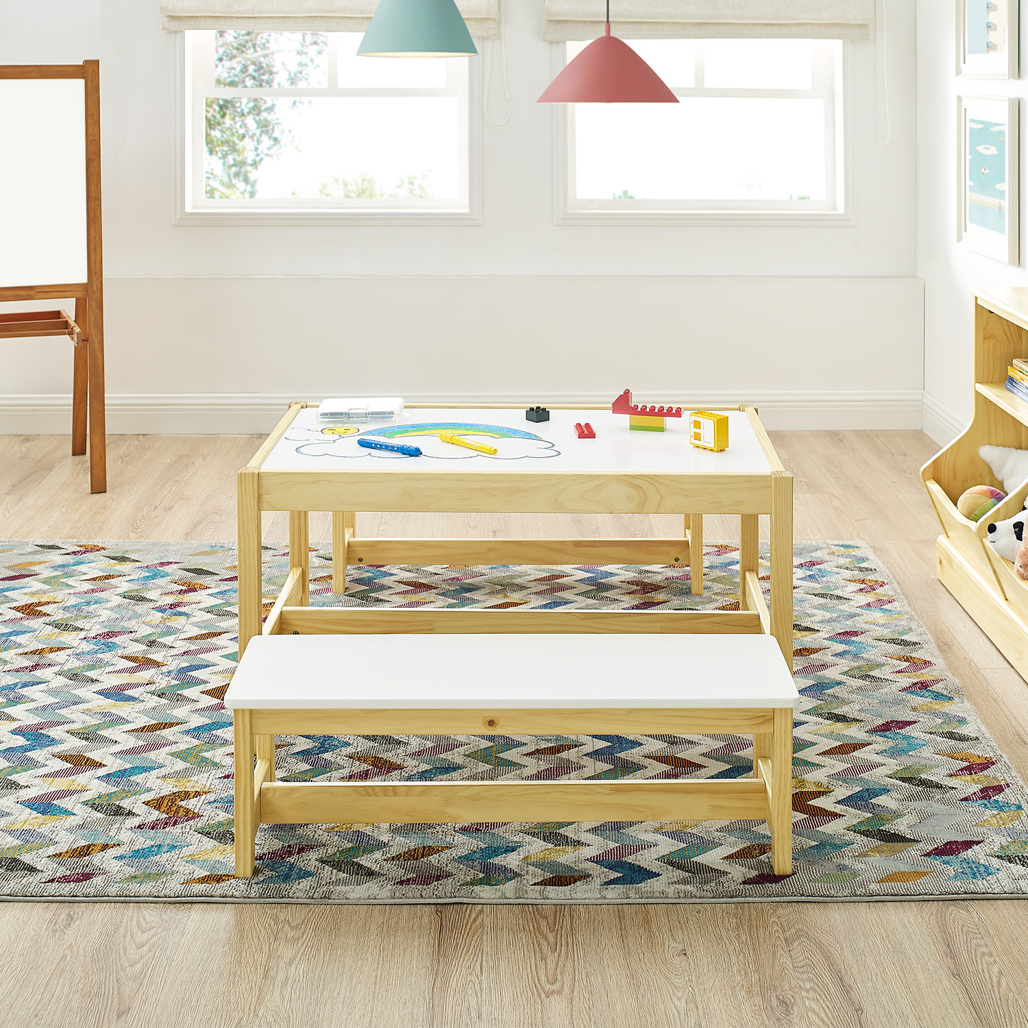 childrens bench and table set