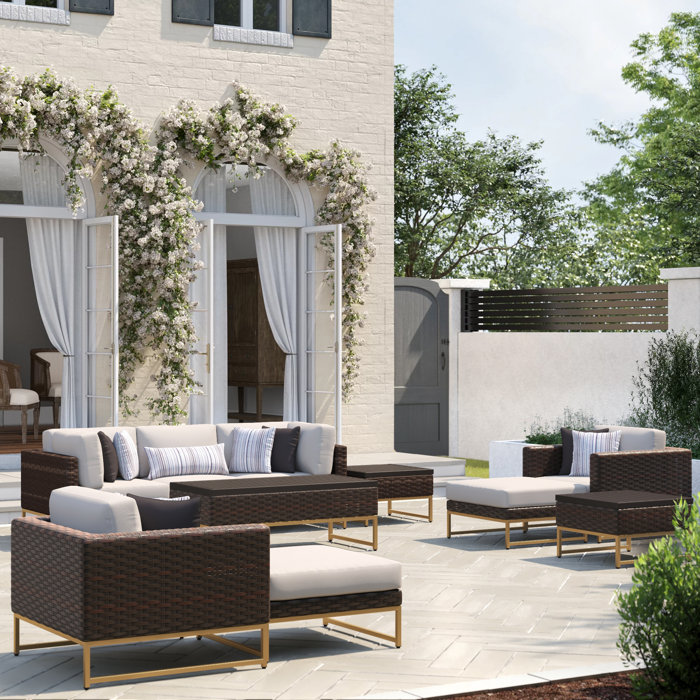 Joss and Main 10 Piece Rattan Sectional Seating Group with Cushions