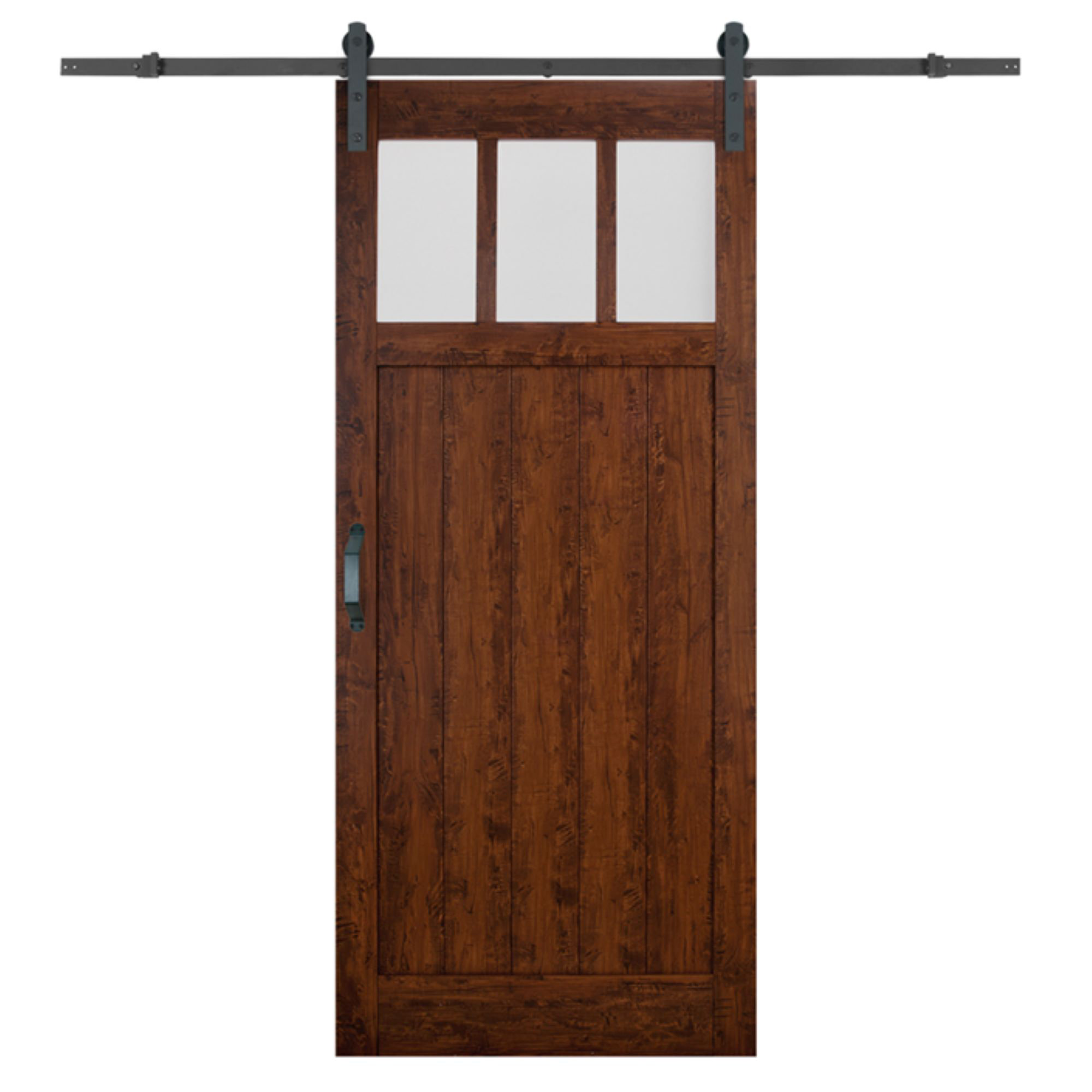 Masonite Wood And Glass Auburn Craftsman 3 Lite Interior Slab Barn Door With Installation Hardware Kit Wayfair