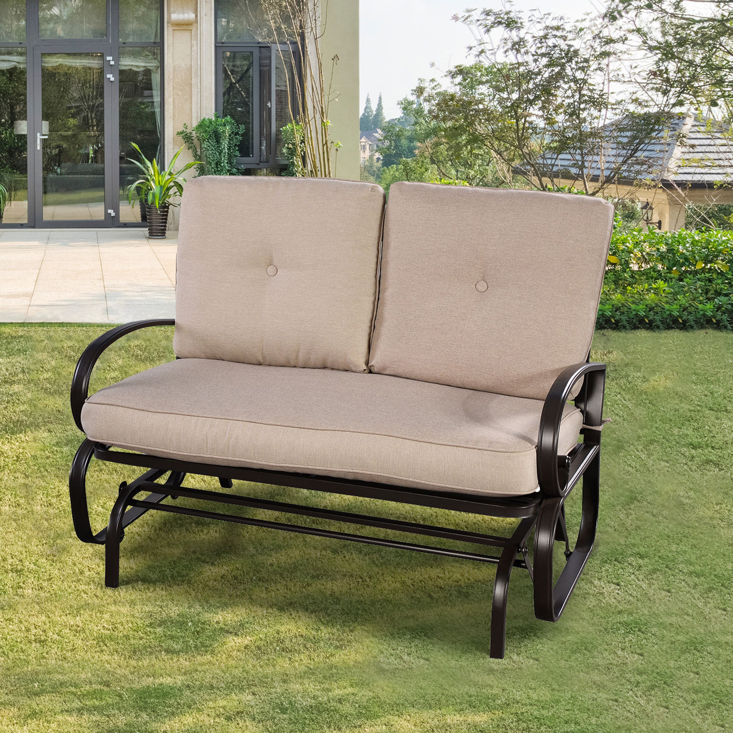 outdoor glider bench with cushions