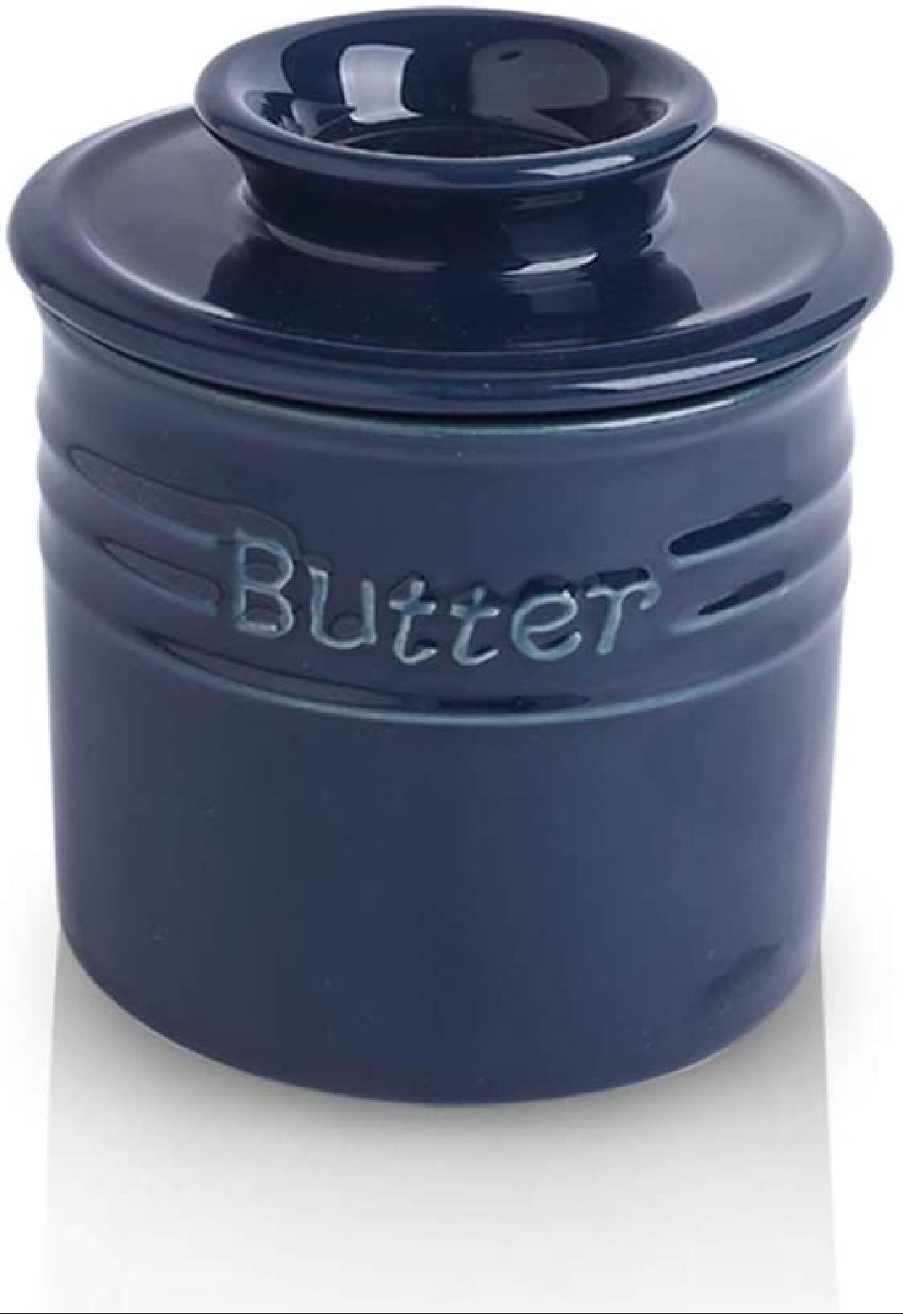 Blue French Butter Crock,Butter Crock,Soft Butter Container,Glass Butter Keeper,Fresh Soft Butter Without Refrigeration,Butter Dish With Lid for Countertop 