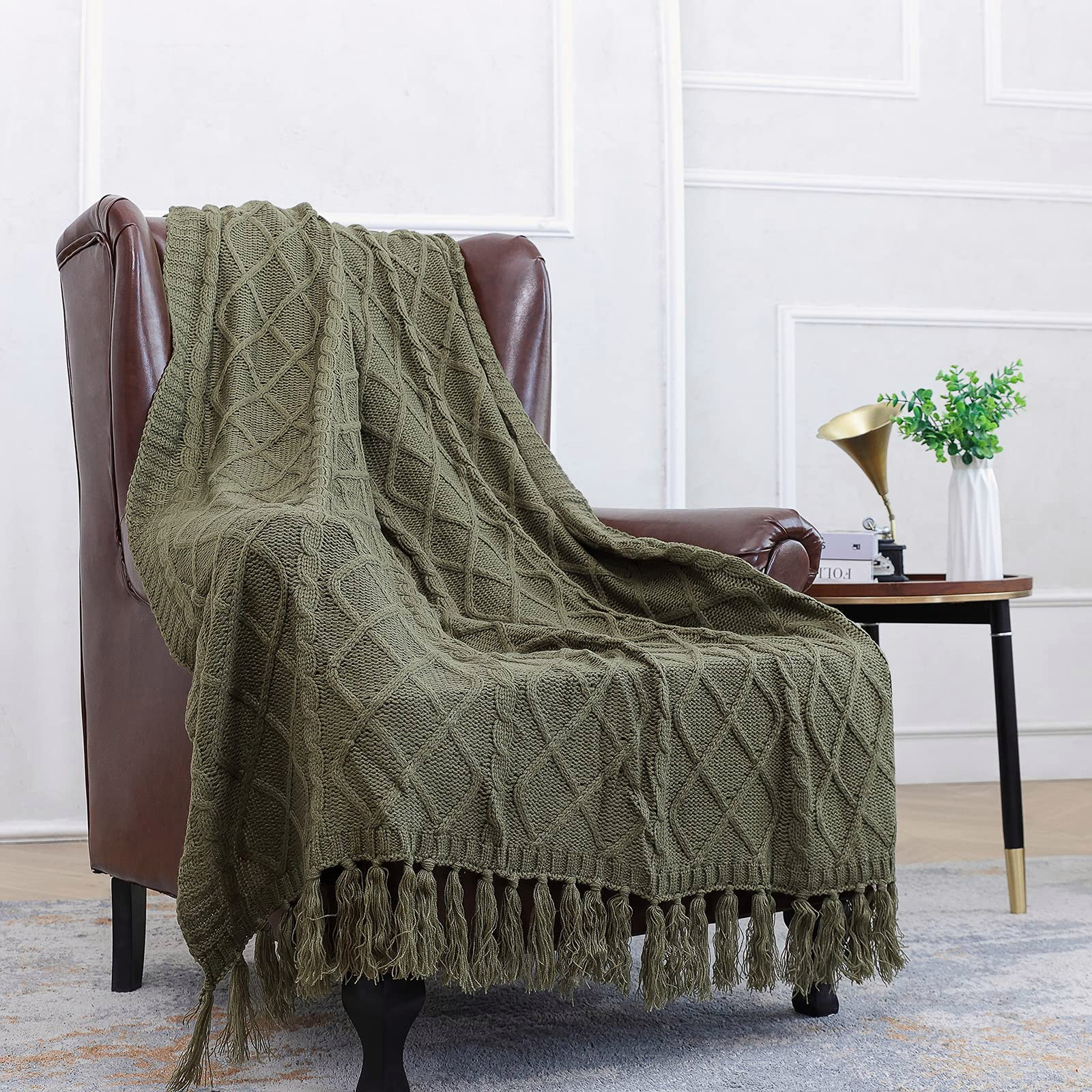 60 x 50 Inch Sea Green Throw Blanket Soft and Warm Living Room Boho Home Decor Decorative Throws for Sofa and Couch Honeycomb Pattern 