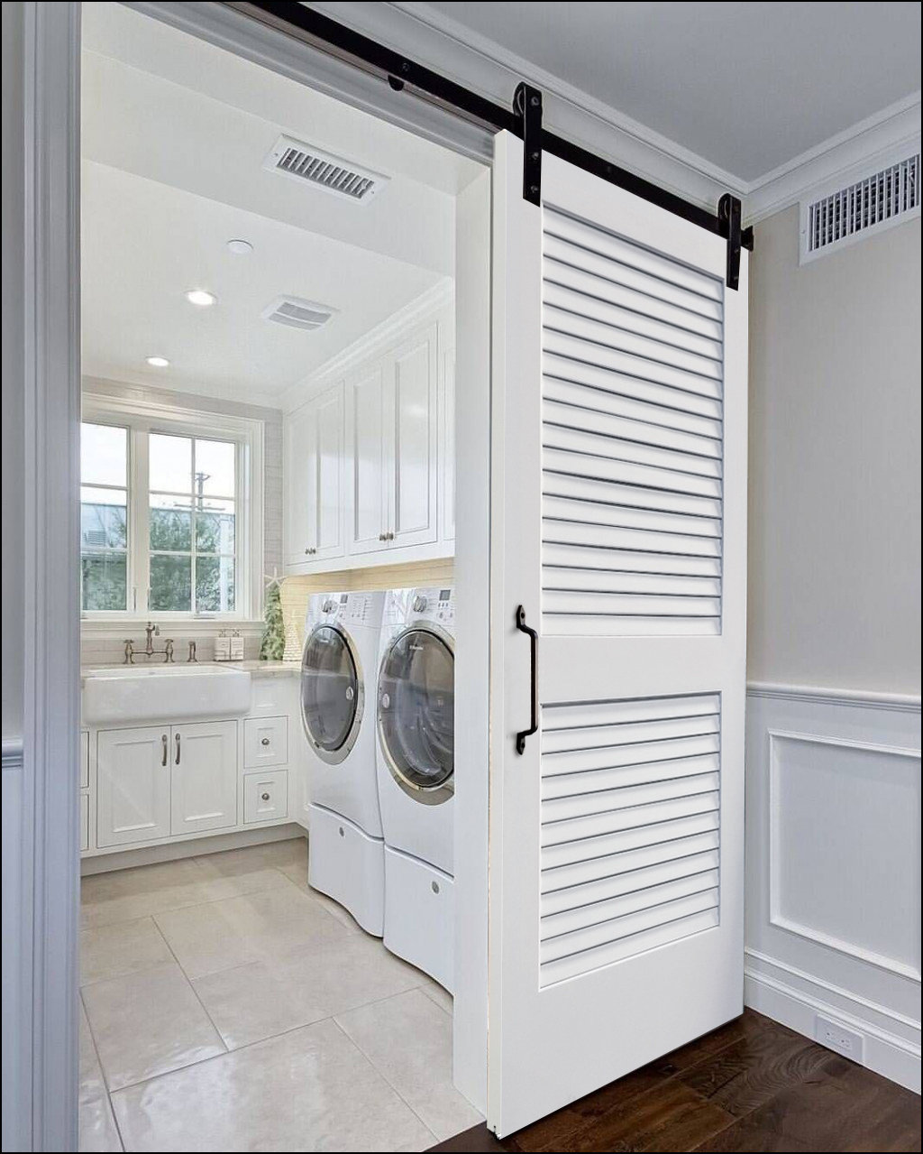Creativeentryways Louvered Wood Primed Plantation Barn Door With Installation Hardware Kit Wayfair