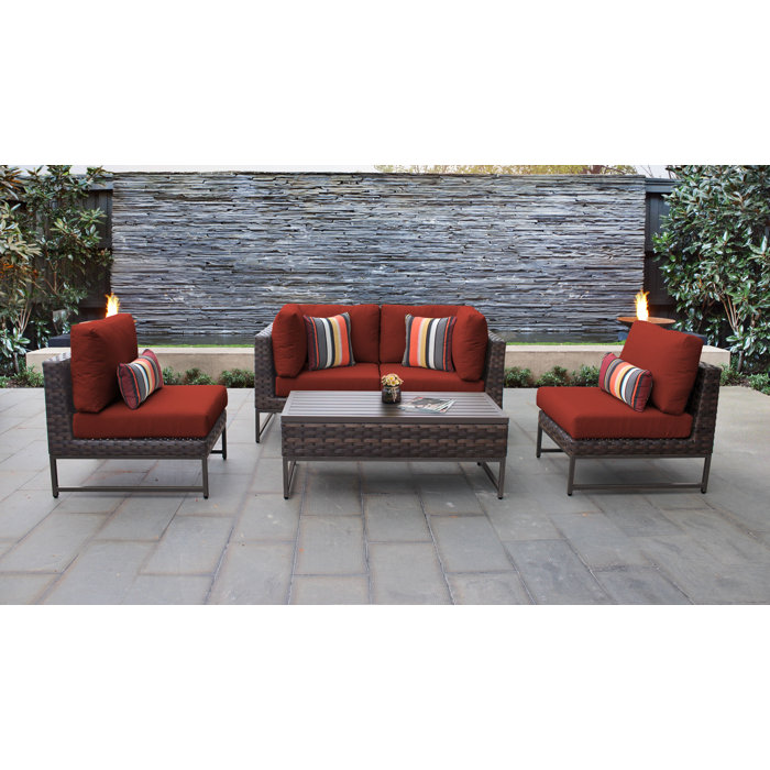 Joss and Main Nauvoo 5 Piece Rattan Sectional Seating Group with Cushions
