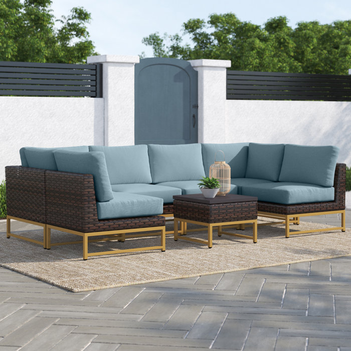 Joss and Main Nauvoo 7 Piece Rattan Sectional Seating Group with Cushions