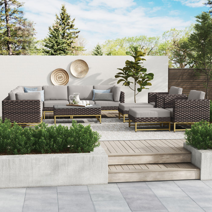 Joss and Main 13 Piece Rattan Sectional Seating Group with Cushions