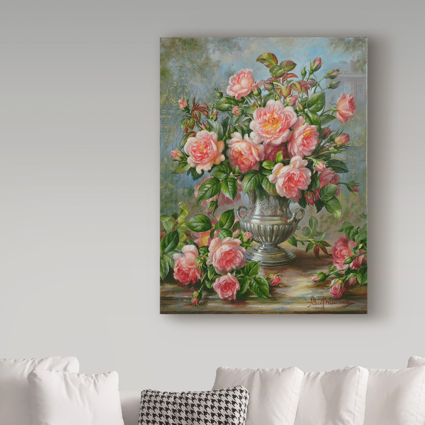 Trademark Art Albert Williams English Elegance Roses In A Silver Vase Graphic Art On Canvas Wayfair