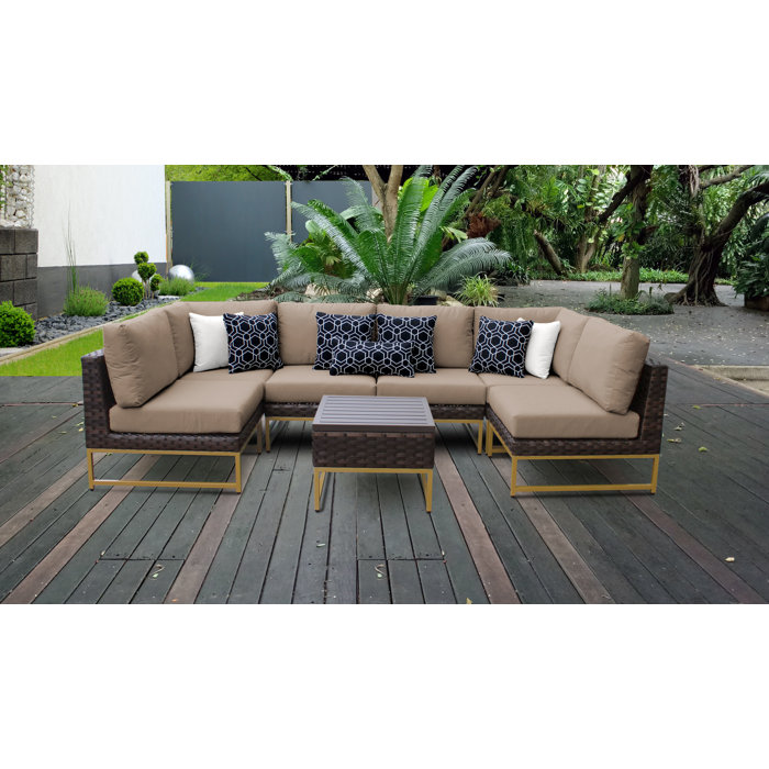 Joss and Main Nauvoo 7 Piece Rattan Sectional Seating Group with Cushions