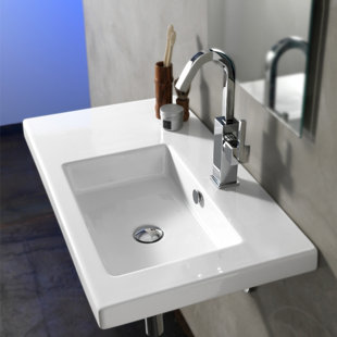 White Tecla CO02011-One Hole Condal Rectangular Ceramic Wall Mounted/Built In Sink