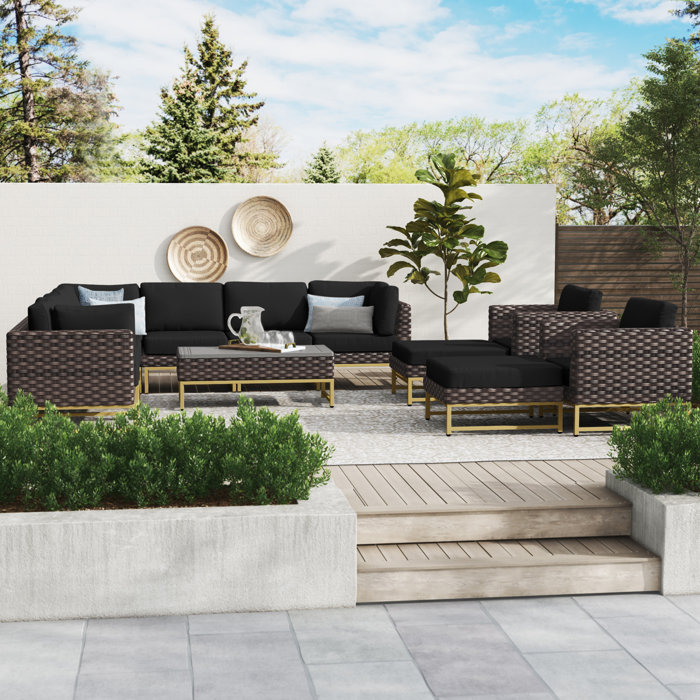 Joss and Main 13 Piece Rattan Sectional Seating Group with Cushions