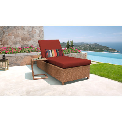 Juniper Wheeled Outdoor Wicker Reclining Chaise Lounge with Cushion and Table by Joss and Main