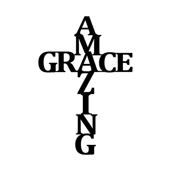 Amazing Grace Grey Rustic Script Song Lyric Music Art Print