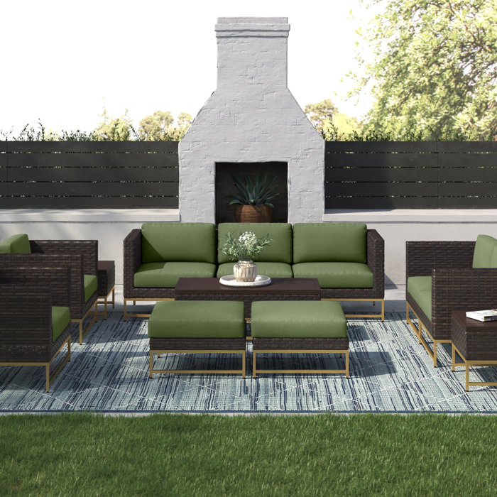 Joss and Main 6 Piece Rattan Sectional Seating Group with Cushions