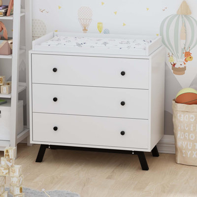 3-Drawer Baby Dresser , Kids Dresser Made Of Pine Wood With Metal Handles, UL Stability Assured (Overall 33.5X19.3X35.8 Inches, White)