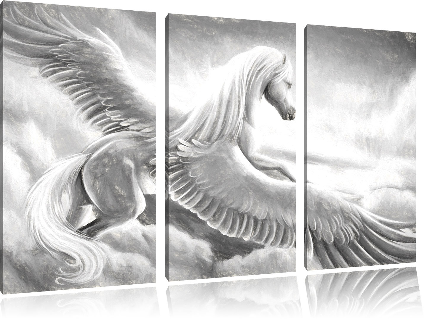 Pegasus fliegt über den Wolken Kunst Kohle Effekt Leinwandbild Wanddeko Kunstdru