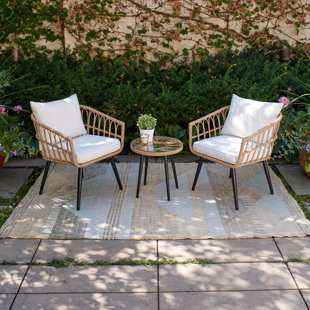 Pair of Vintage Rattan Chairs and Ottoman Patio Set at 1stDibs