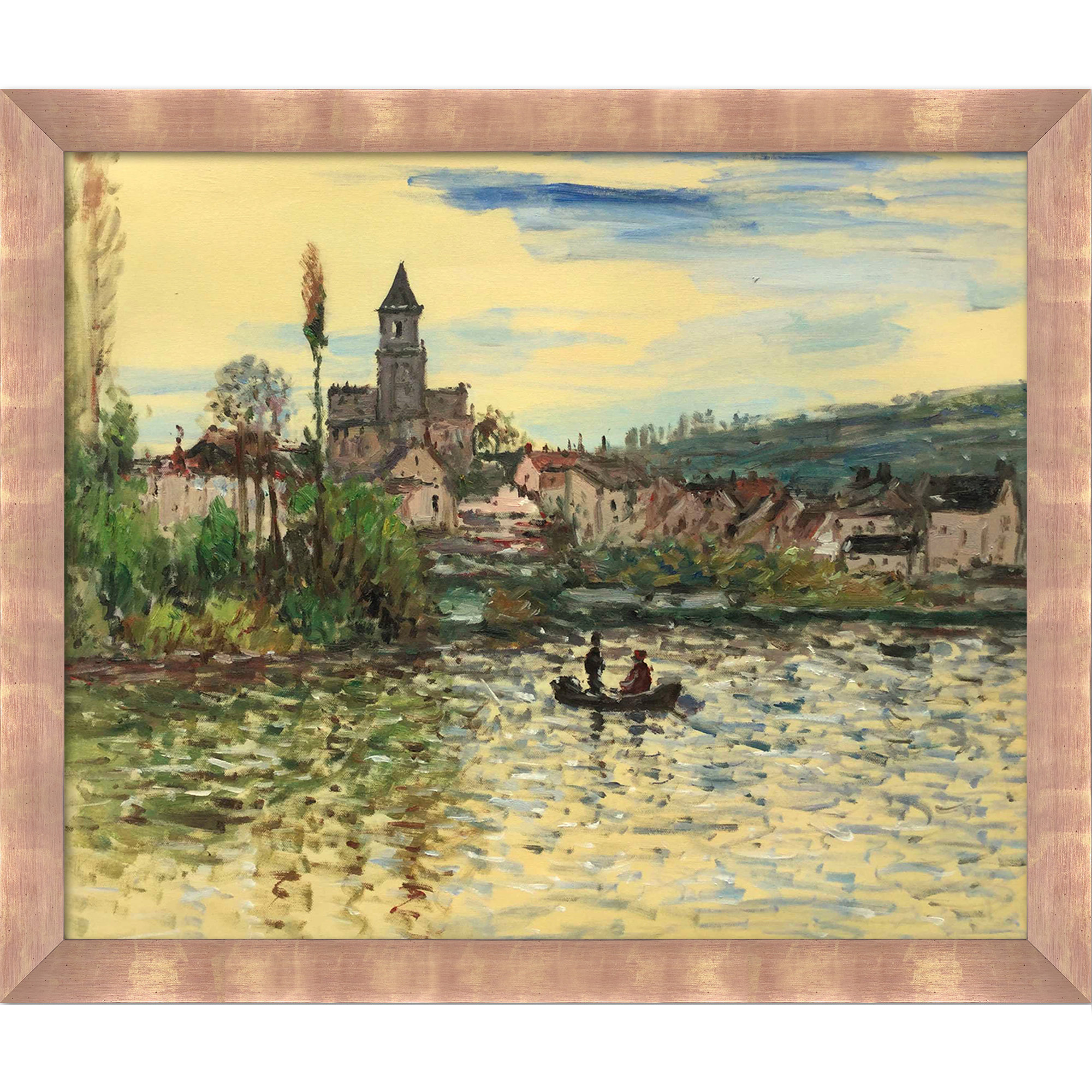 Vintage painting art claude monet  seine river flower canvas framed France 