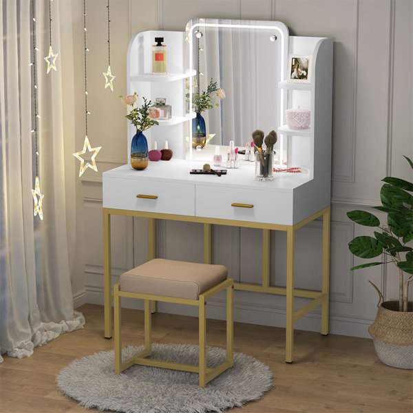 White And Gold Makeup Vanity  Wayfair