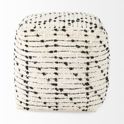 Jenna 16.0L X 16.0W X 16.0H Cream/Black Cotton Patterned Pouf by Joss and Main