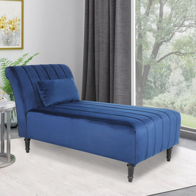 Armless Velvet Fabric Chaise Lounge.(Blue)