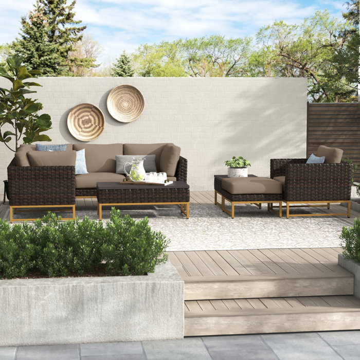 Joss and Main Nauvoo 8 Piece Rattan Sectional Seating Group with Cushions