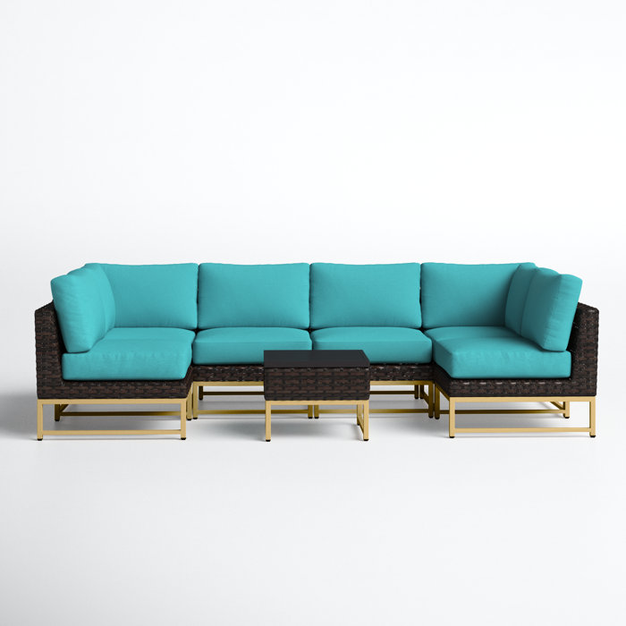 Joss and Main Nauvoo 7 Piece Rattan Sectional Seating Group with Cushions