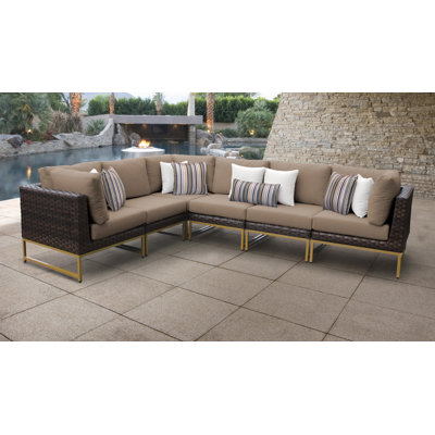 124" Wide Wicker Patio Sectional with Cushions by Joss and Main