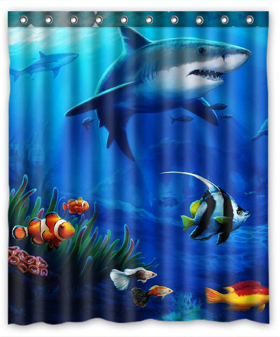 Underwater Sharks Fabric Shower Curtain Set 180CM Polyester Liner Curtains Mat 