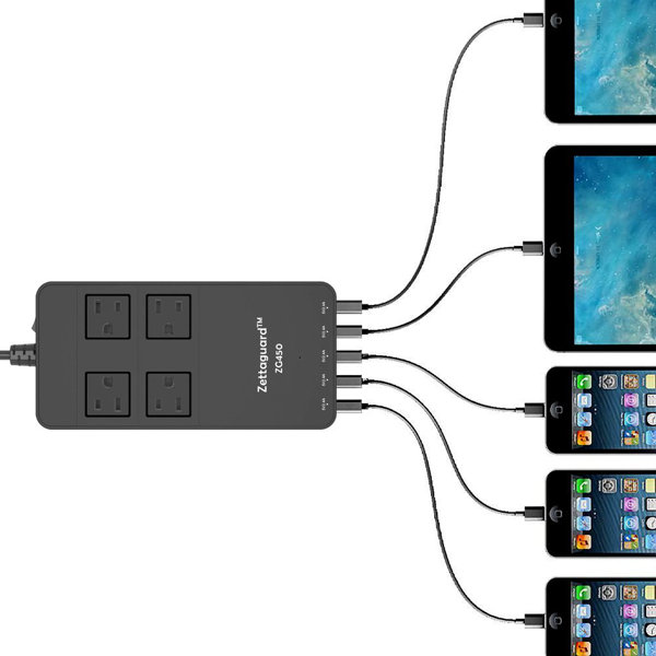 Zettaguard Mini 2 Outlets 5 USB Charger Ports Travel Power Strip Surge Protector