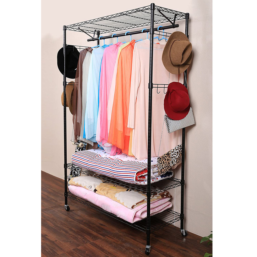 Pink Marko Double Canvas Wardrobe Steel Frame 1 Clothes Rail 4 Shelves