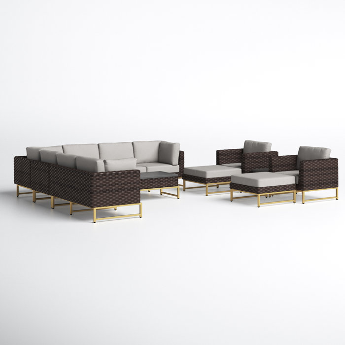 Joss and Main 13 Piece Rattan Sectional Seating Group with Cushions
