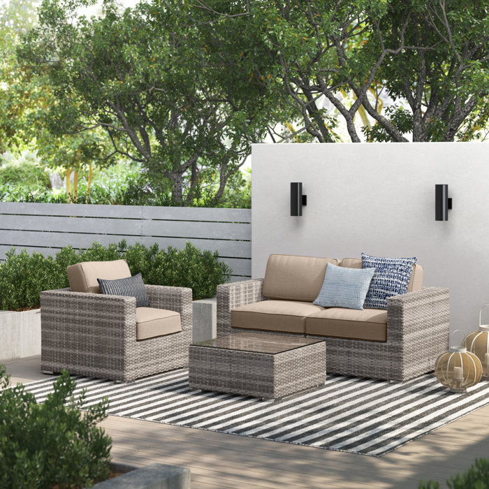 Joss and Main Conner 3 Piece Ratttan Sunbrella Seating Group with Cushions