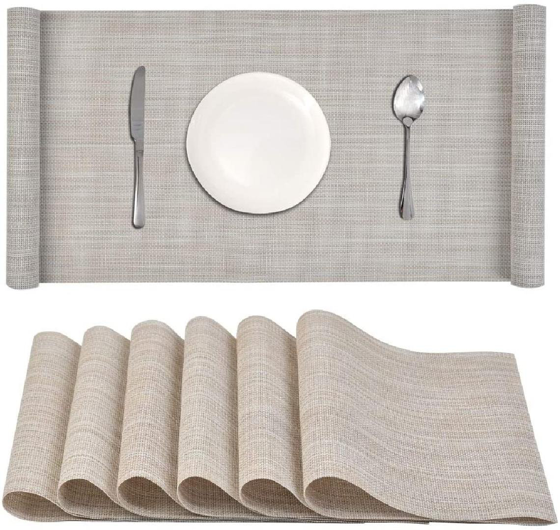 Stain Scratch Anti-Skid Woven Washable Outdoor Placemat 6 pcs Placemats for Dining Tablemats Wipeable Heat Resistant Kitchen Table Mats Set of 6 