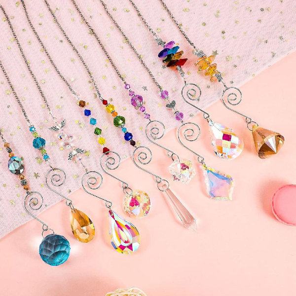 Crystal Suncatchers Hanging Colorful Prisms Multicolorful, Crystal Glass Glass Bead Ball Pendants Pack Rainbow Maker Sun Catcher with Chain and Hooks Decorations for Windows Ornaments 10 Pcs 