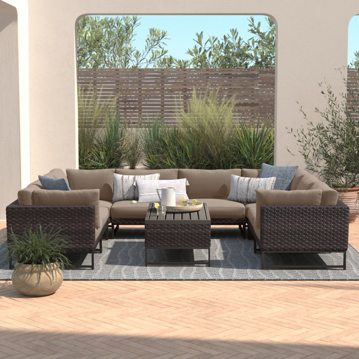Joss and Main 9 Piece Rattan Sectional Seating Group with Cushions