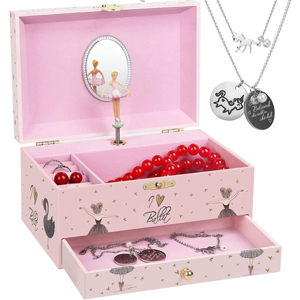 Children Girls Gift Pink Musical Jewellery Trinket Box With Rotating Ballerina