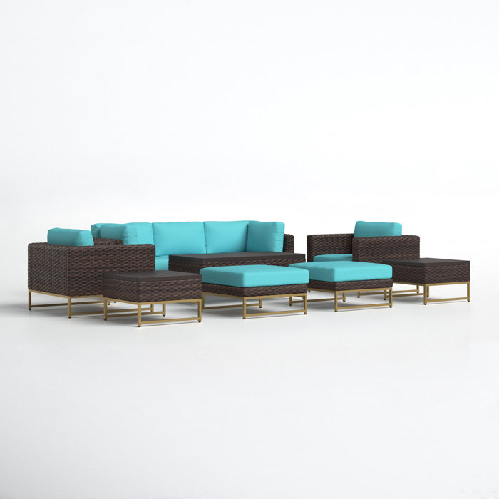 Joss and Main 10 Piece Rattan Sectional Seating Group with Cushions
